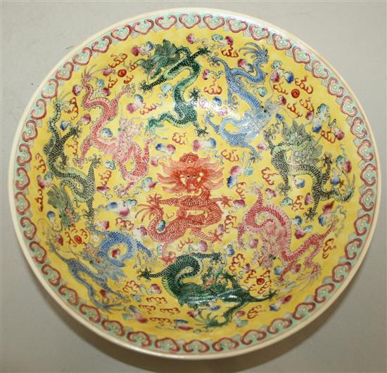 A pair of Chinese enamelled porcelain nine dragon bowls, Republic period, 21cm